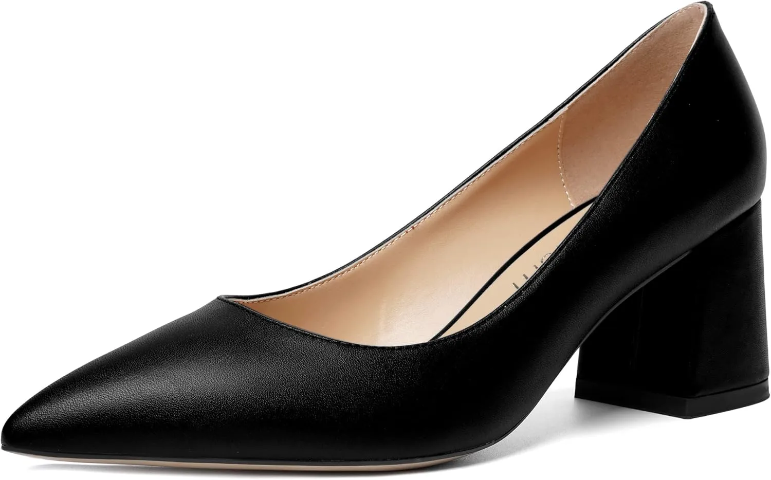 AMBELIGHT Womens Office Matte Pointed Toe Slip On Solid Chunky Mid Heel Pumps Shoes 2.5 Inch