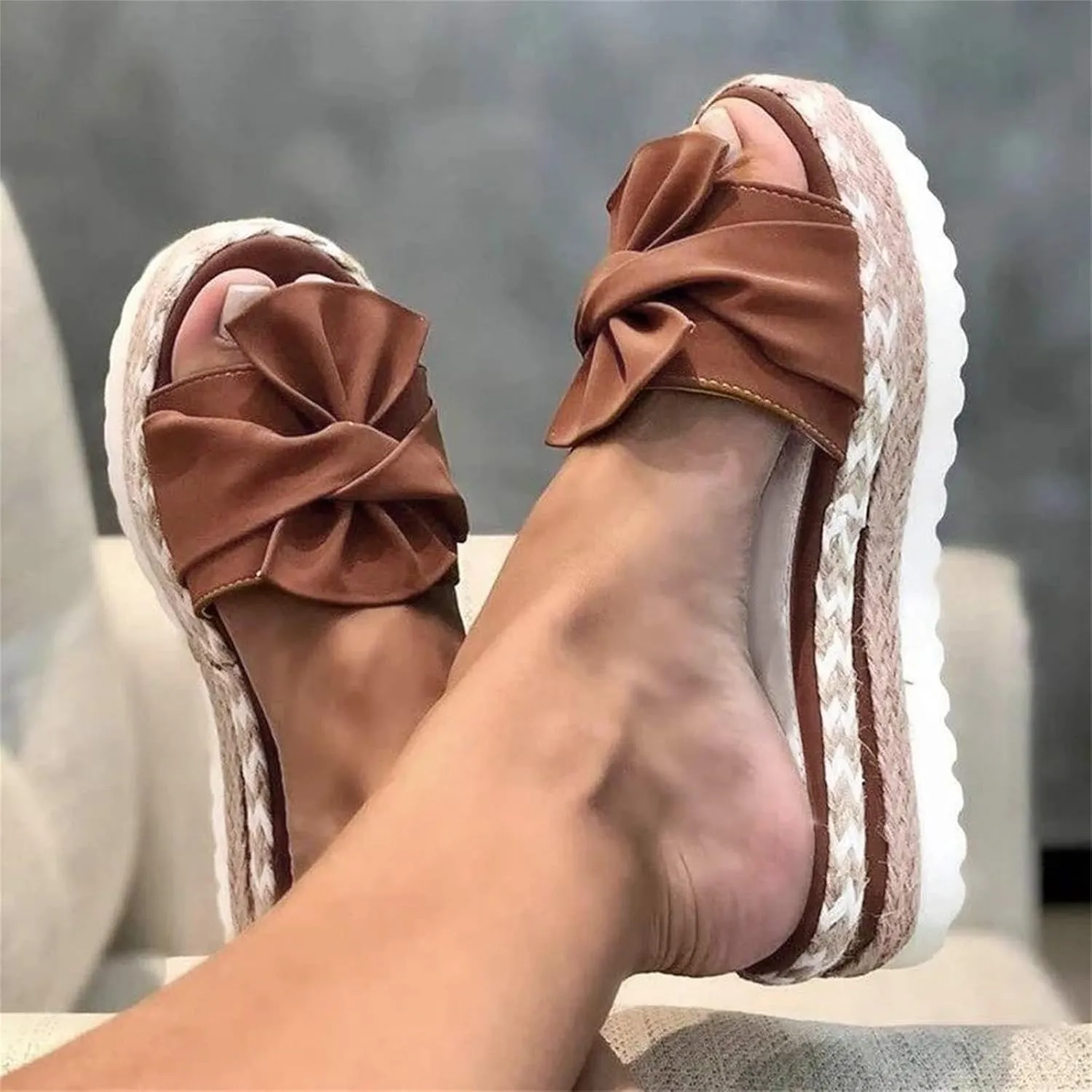 Arch Support Sandals for Women Slip on Bowknot Slides Comfortable Flat Sandals Flip Flops Roman Shoes Summer Boho Casual Sandal Breathable Platform Open Toe Mules Shoes