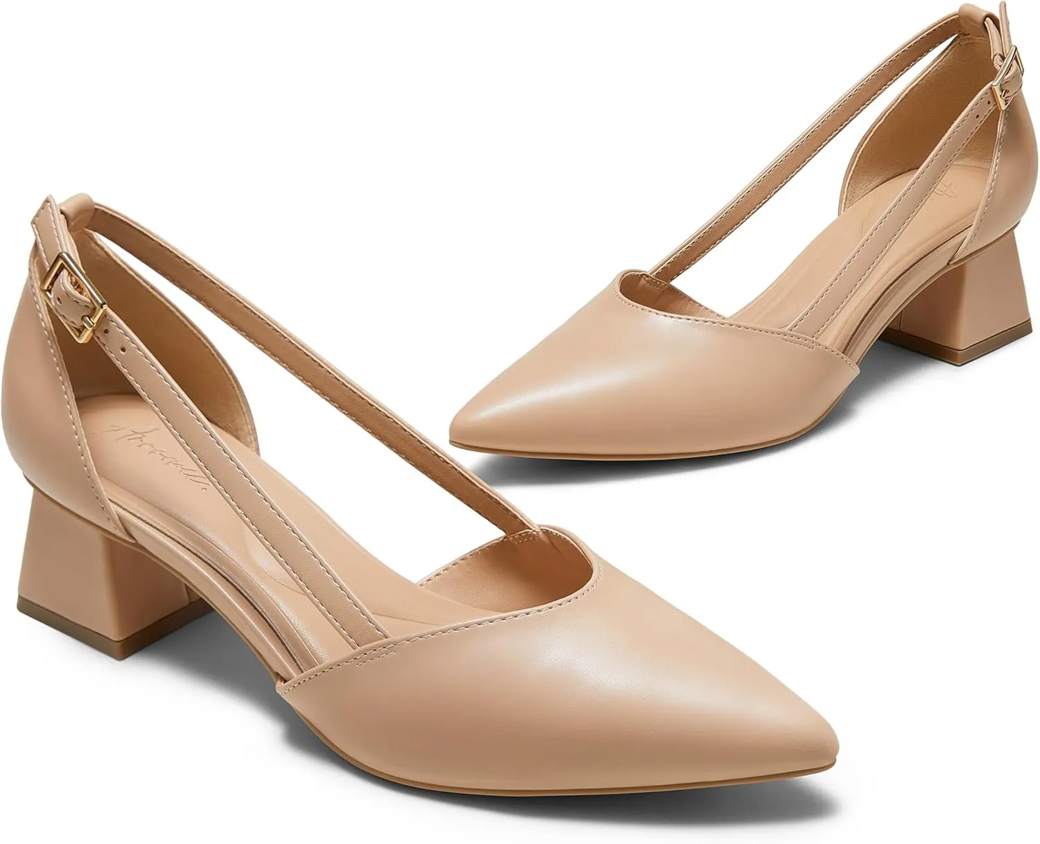 Arromic Women's Low Chunky Heels Pointed Closed Toe Pumps Buckle Chunky Block Heel Dress Slip On D'Orsay Wedding Party Office Shoes