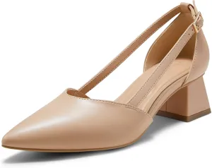 Arromic Women's Low Chunky Heels Pointed Closed Toe Pumps Buckle Chunky Block Heel Dress Slip On D'Orsay Wedding Party Office Shoes