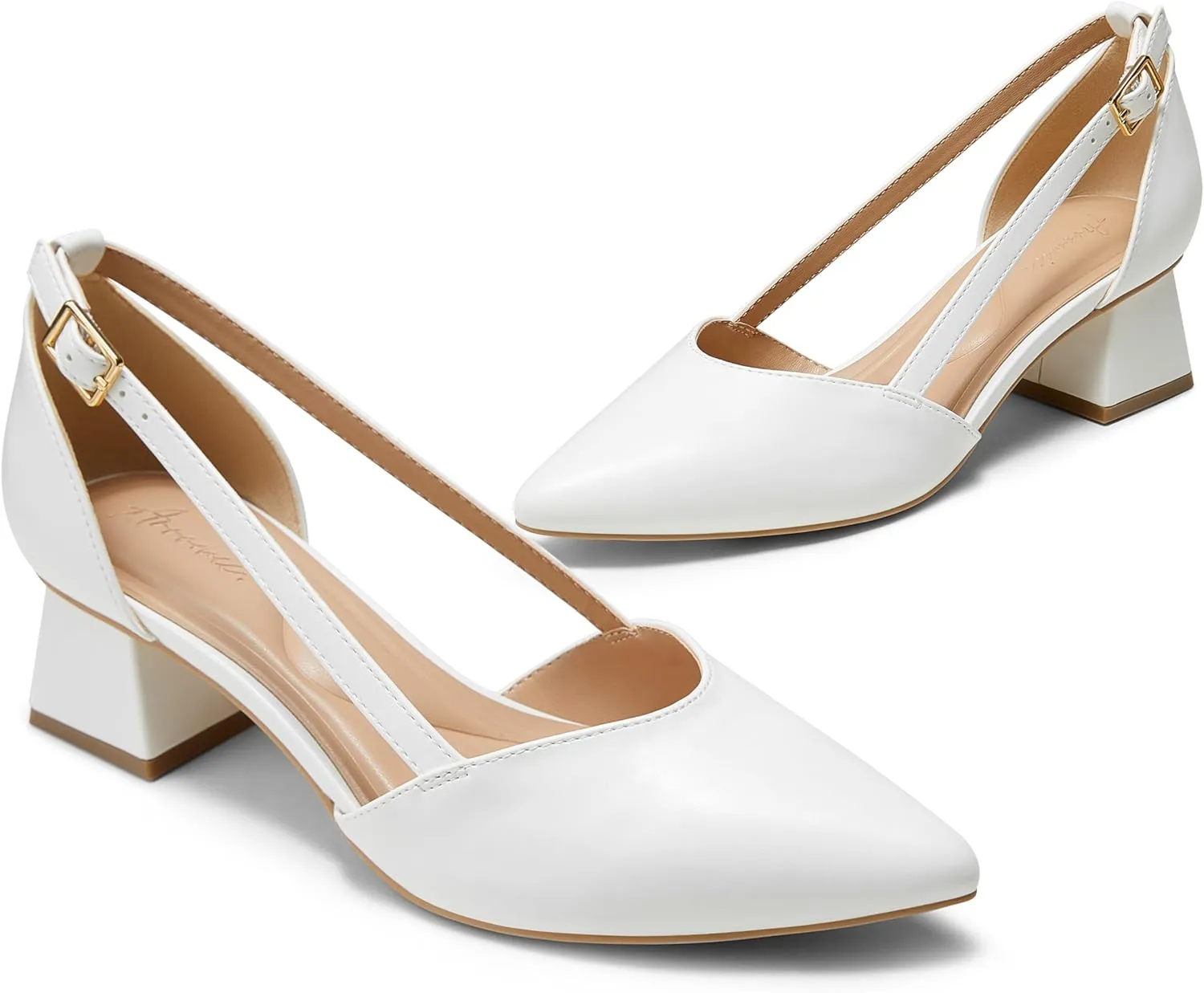 Arromic Women's Low Chunky Heels Pointed Closed Toe Pumps Buckle Chunky Block Heel Dress Slip On D'Orsay Wedding Party Office Shoes