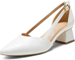 Arromic Women's Low Chunky Heels Pointed Closed Toe Pumps Buckle Chunky Block Heel Dress Slip On D'Orsay Wedding Party Office Shoes