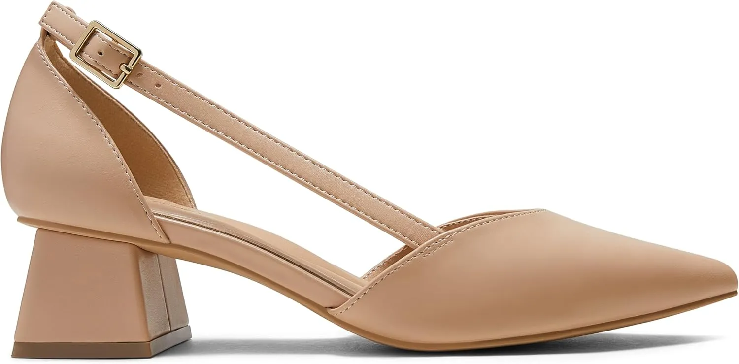 Arromic Women's Low Chunky Heels Pointed Closed Toe Pumps Buckle Chunky Block Heel Dress Slip On D'Orsay Wedding Party Office Shoes