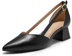 Arromic Women's Low Chunky Heels Pointed Closed Toe Pumps Buckle Chunky Block Heel Dress Slip On D'Orsay Wedding Party Office Shoes