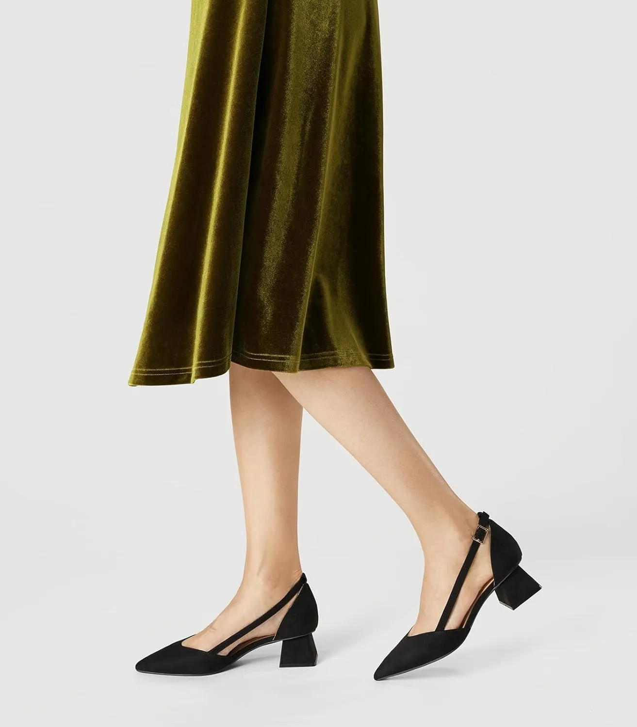 Arromic Women's Low Chunky Heels Pointed Closed Toe Pumps Buckle Chunky Block Heel Dress Slip On D'Orsay Wedding Party Office Shoes