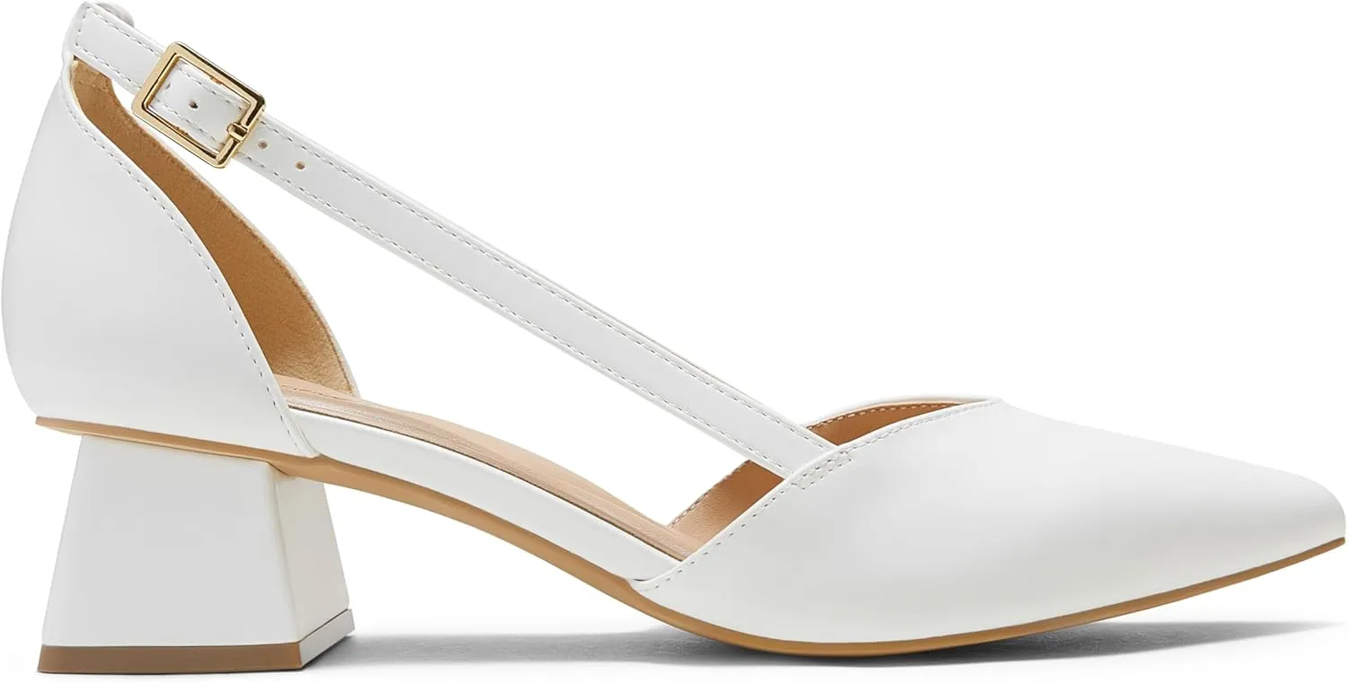 Arromic Women's Low Chunky Heels Pointed Closed Toe Pumps Buckle Chunky Block Heel Dress Slip On D'Orsay Wedding Party Office Shoes