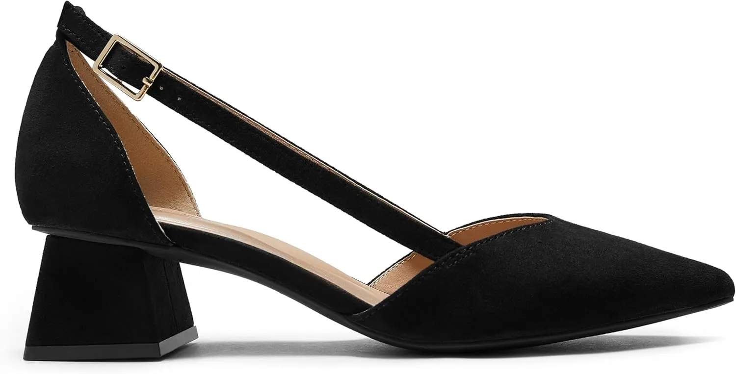 Arromic Women's Low Chunky Heels Pointed Closed Toe Pumps Buckle Chunky Block Heel Dress Slip On D'Orsay Wedding Party Office Shoes