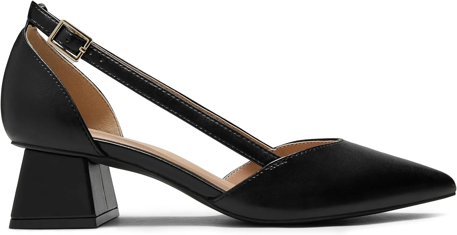 Arromic Women's Low Chunky Heels Pointed Closed Toe Pumps Buckle Chunky Block Heel Dress Slip On D'Orsay Wedding Party Office Shoes