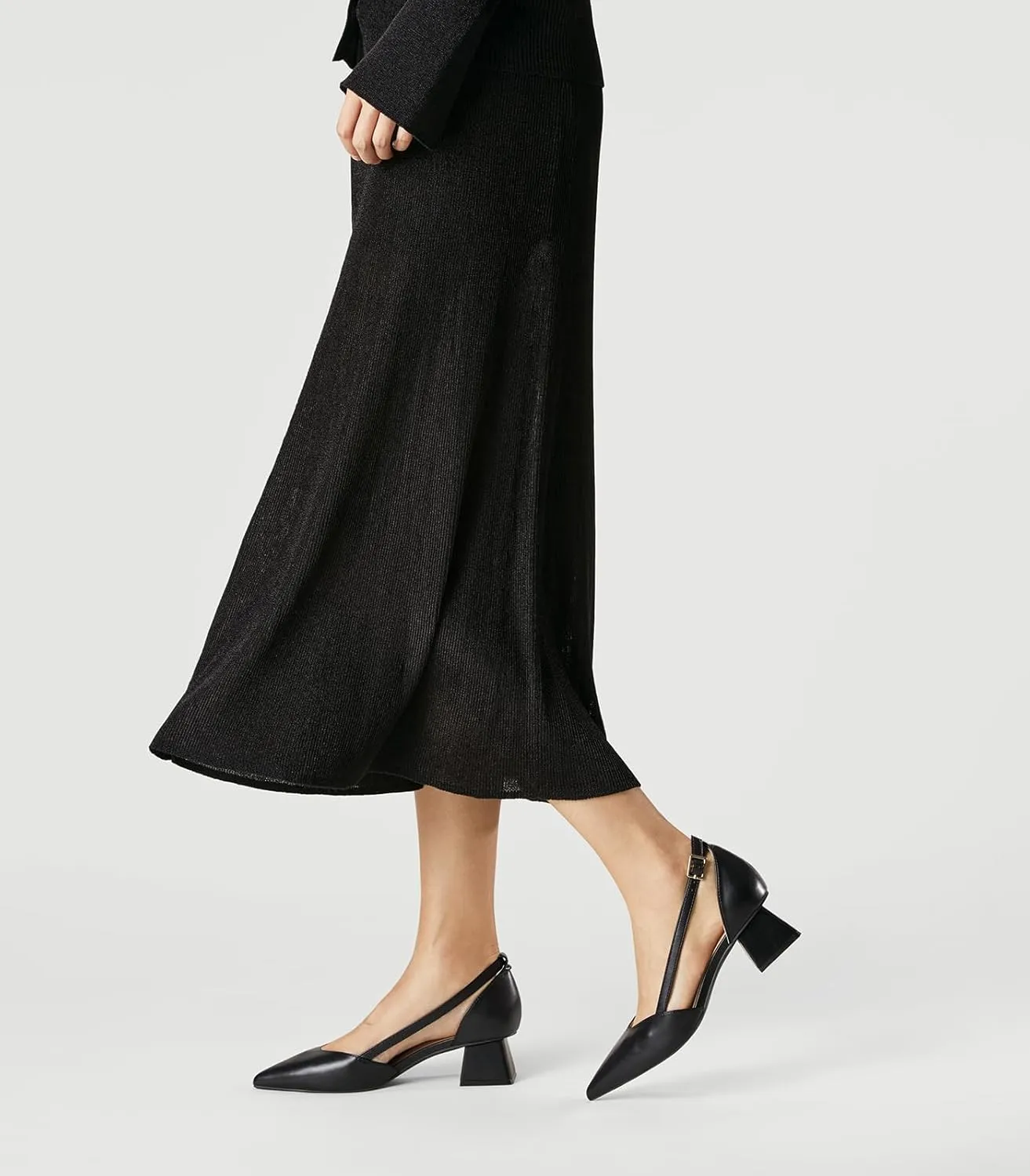 Arromic Women's Low Chunky Heels Pointed Closed Toe Pumps Buckle Chunky Block Heel Dress Slip On D'Orsay Wedding Party Office Shoes