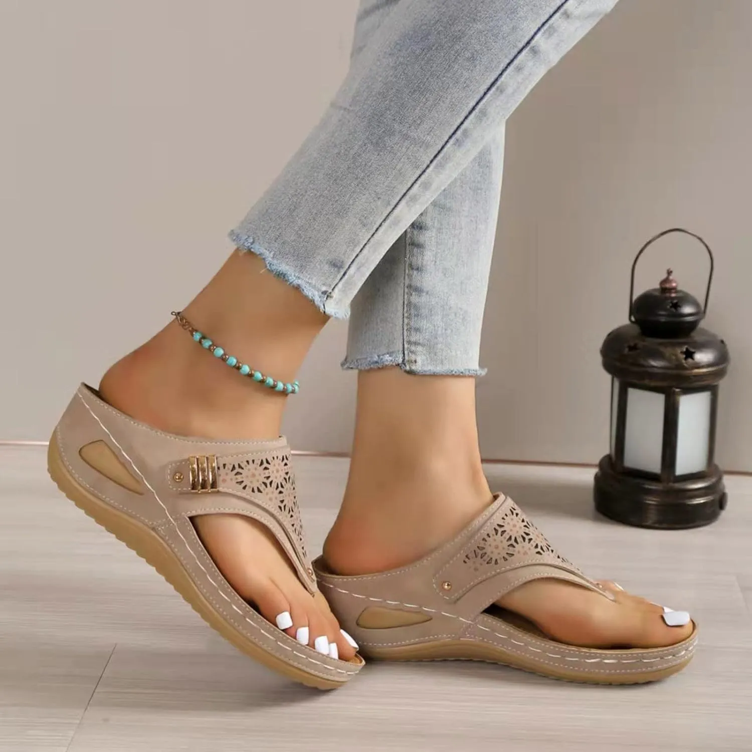 Avylays Low Wedge Heeled Sandals: Open Toe Orthopedic Sandals Womens Summer Adjustable Thong Flip Flops Casual Walking Wedges Slippers for Women