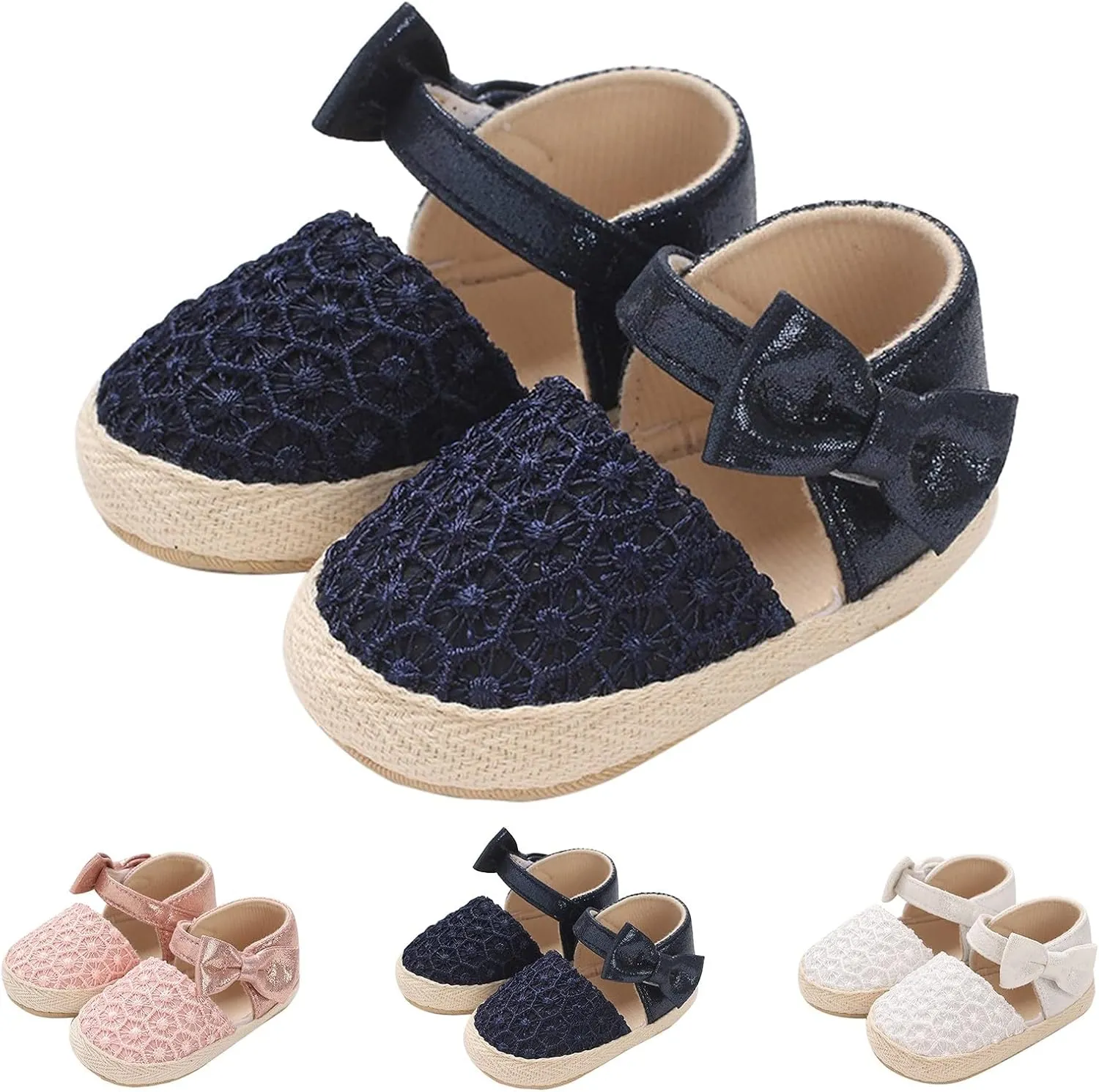 Baby Girls Sandals Non Slip Close Toe Flats Adjusted Strap Shoes Toddler Cute Princess Bowknot Soft Sole Sandals
