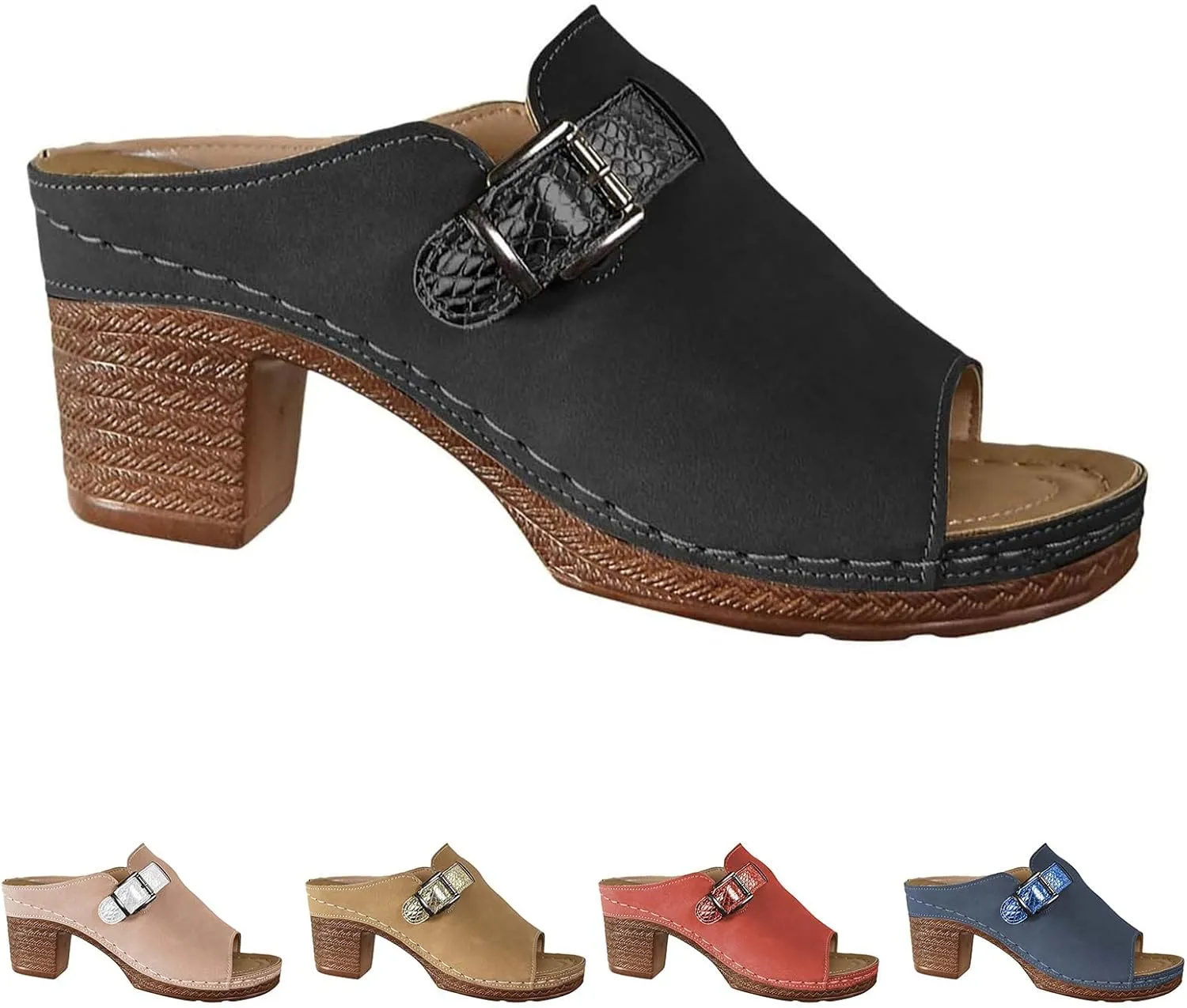 Block Low Heeled Sandals for Women Summer Casual Open Toe Beach Sandals Platform Slip on Bohemia Shoes Arch Support Ankle Strap Shoes Comfortable Fisherman Sandal