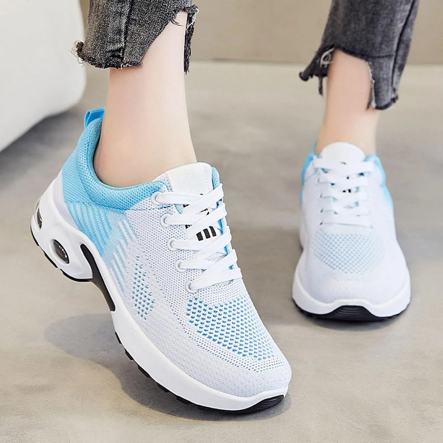 Casual Sneakers for Women Lightweight Breathable Non Slip Walking Shoes Air Cushion Running Tennis Walking Shoes Mesh Breathable Fashion Sneakers Work Tennis Sport Athletic Trainers