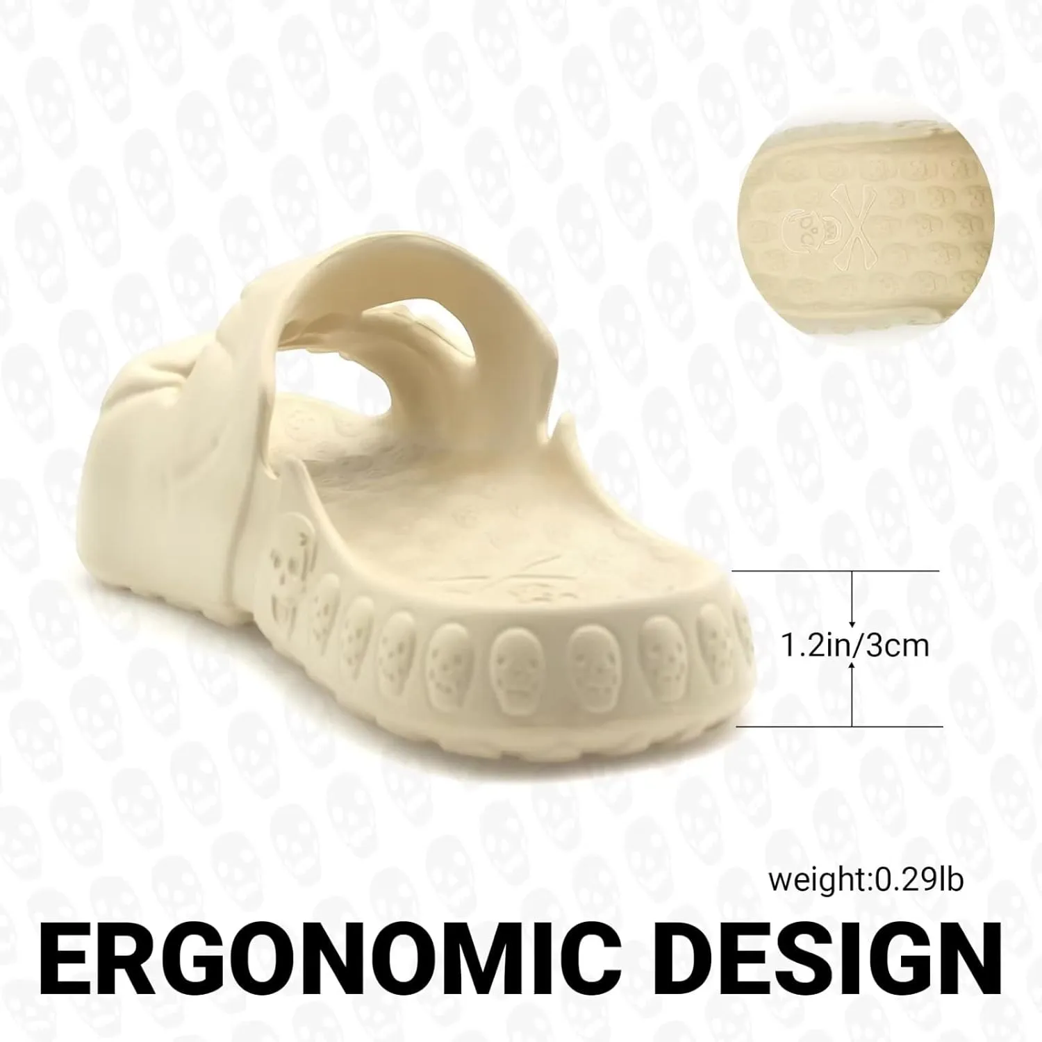 Cheval Skull Slide Sandals for Women Men Anti-Slip Cushioned Slippers EVA Thick Soft Slides Open Toe Slide on Indoor Outdoor Beach Pool Sandals Khaki