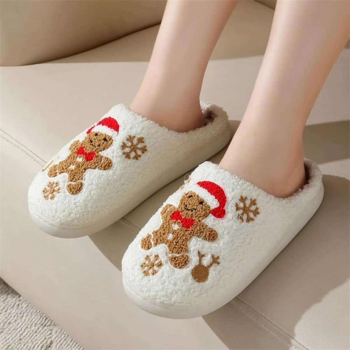 Christmas House Slippers Women Men Holiday Winter Memory Foam Slippers Indoor Cozy Family Cute Shoes