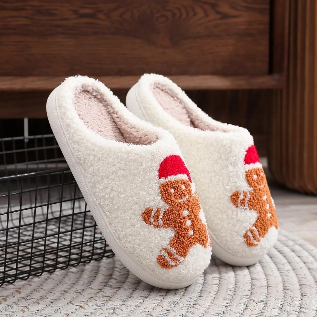 Christmas House Slippers Women Men Holiday Winter Memory Foam Slippers Indoor Cozy Family Cute Shoes