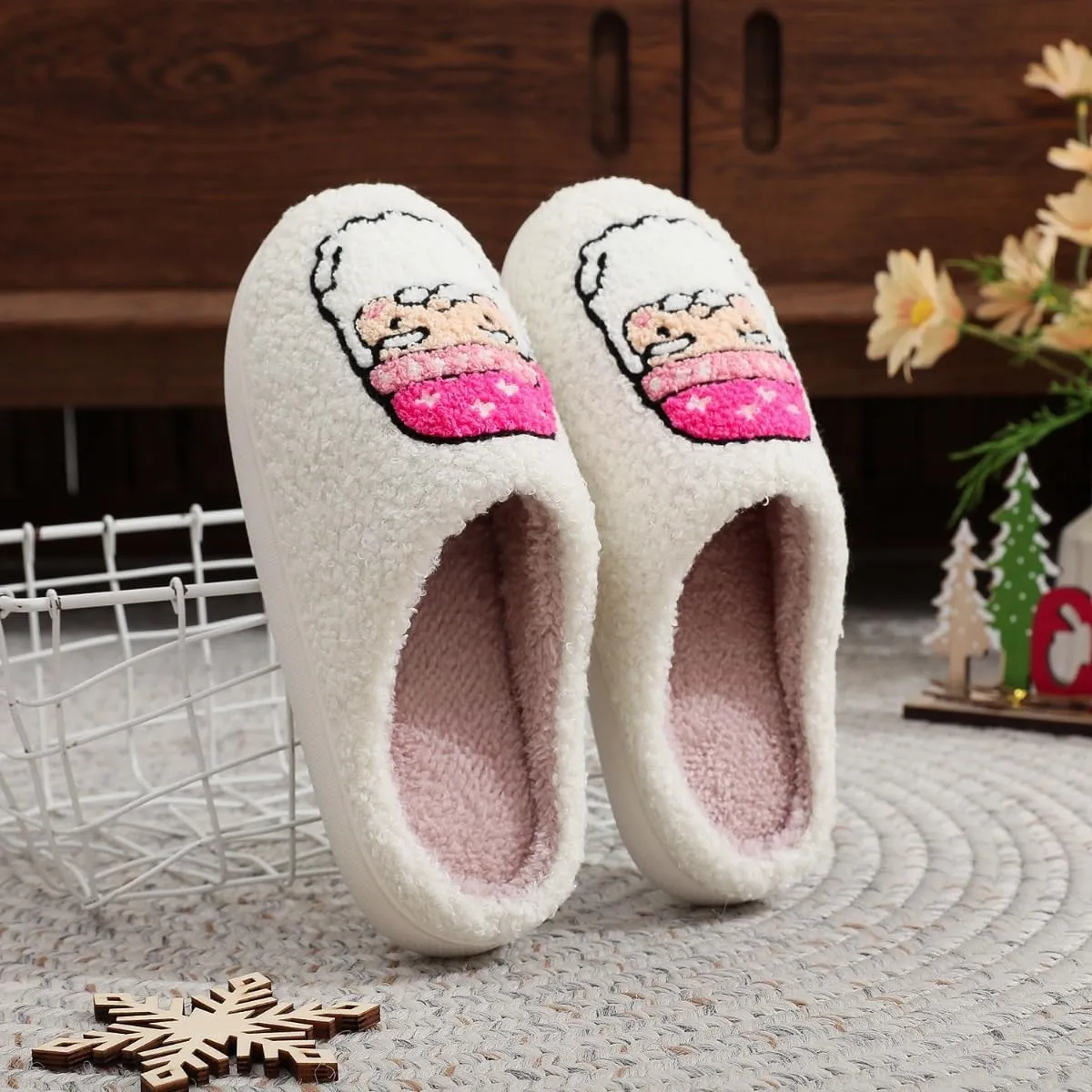 Christmas House Slippers Women Men Holiday Winter Memory Foam Slippers Indoor Cozy Family Cute Shoes
