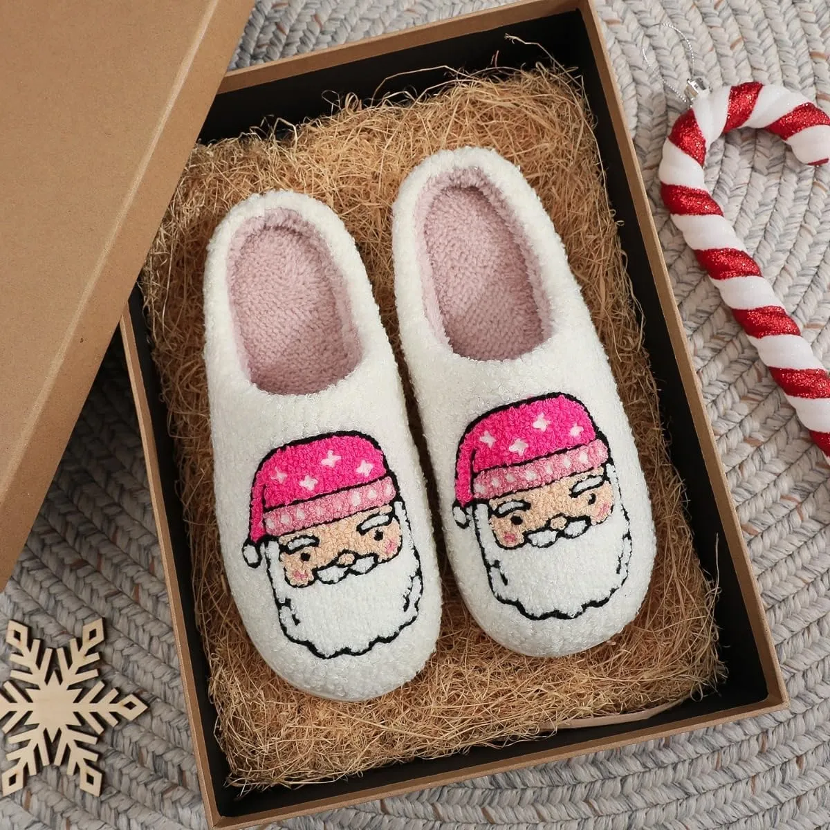 Christmas House Slippers Women Men Holiday Winter Memory Foam Slippers Indoor Cozy Family Cute Shoes