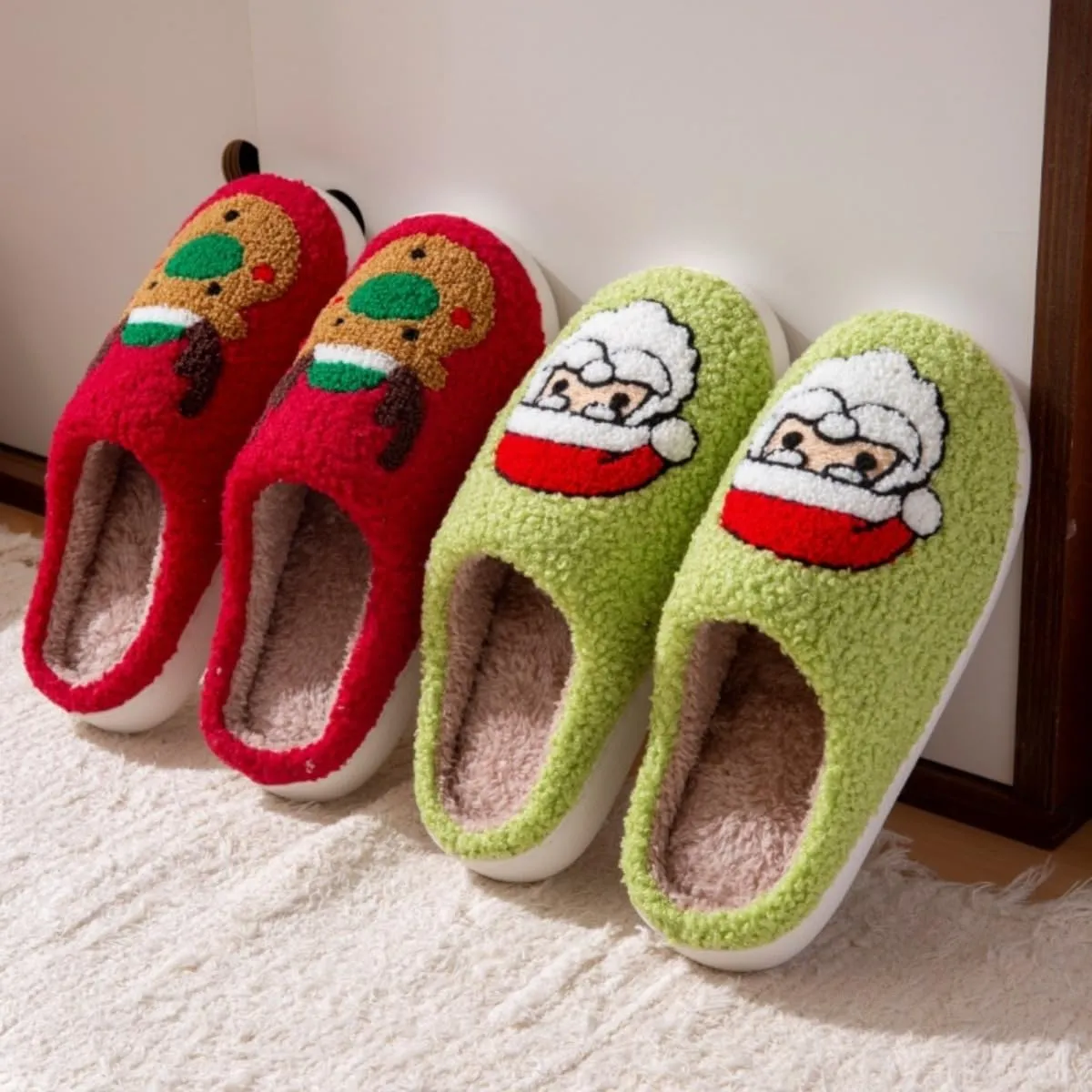 Christmas House Slippers Women Men Holiday Winter Memory Foam Slippers Indoor Cozy Family Cute Shoes