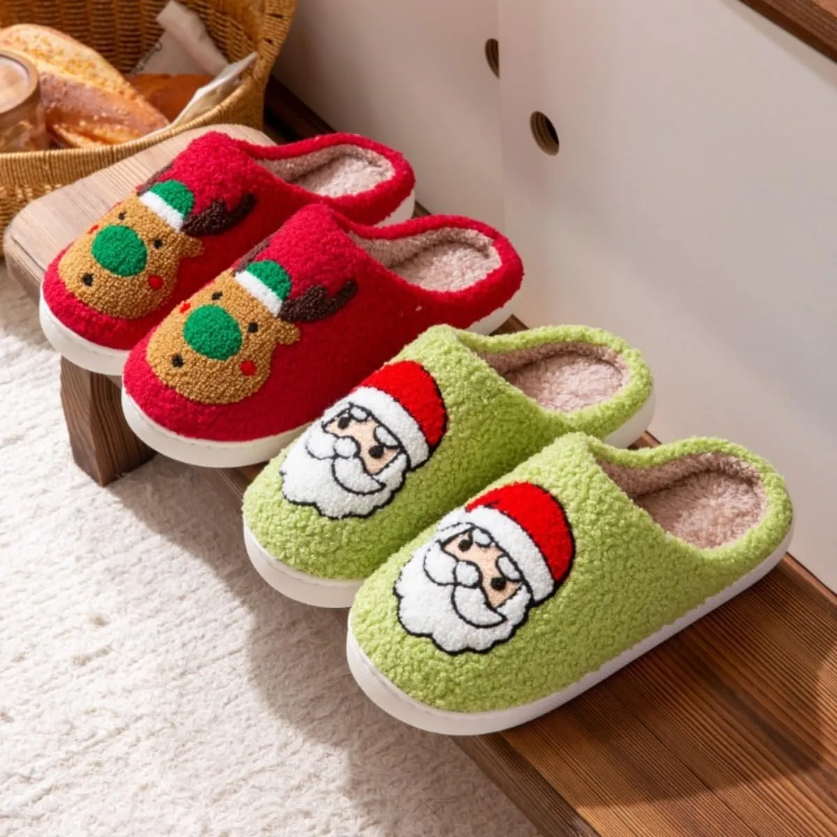 Christmas House Slippers Women Men Holiday Winter Memory Foam Slippers Indoor Cozy Family Cute Shoes