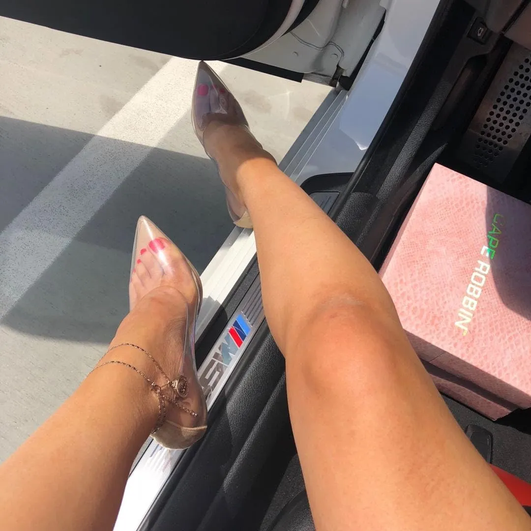 Clear Pointed Toe Heels for Women- Pointy Heels for Women with Transparent Upper, 3.75 inch Lucite Heel & Genuine Leather Insole- Classy Clear Pumps (Glass Doll.A)