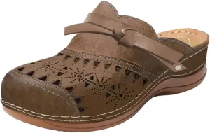 Clogs for Women Closed Toe Slip On Shoes Wide Wedge Sandals Hollow Out Slippers Arch Support Outdoor Beach Slipper Boho Comfortable Platform Outdoor Flats Sandals