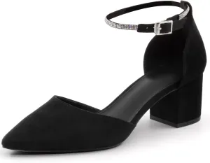Closed Toe Heels Pumps Women High Block Chunky Heeled Pointed Toed Ankle Strap Pump Shoes Office Wedding Casual Dance Glitter Pumps Shoes for Lady Size 6-10