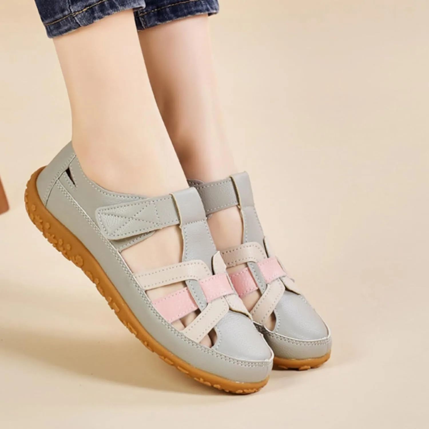 Closed Toe Sandals for Women Casual Loafers Cute Slip On Comfort Walking Flats Summer Hollow Out Sandals Breathable Outdoor Shoes Soft Bottom Beach Sandal Dressy Wedge Shoes