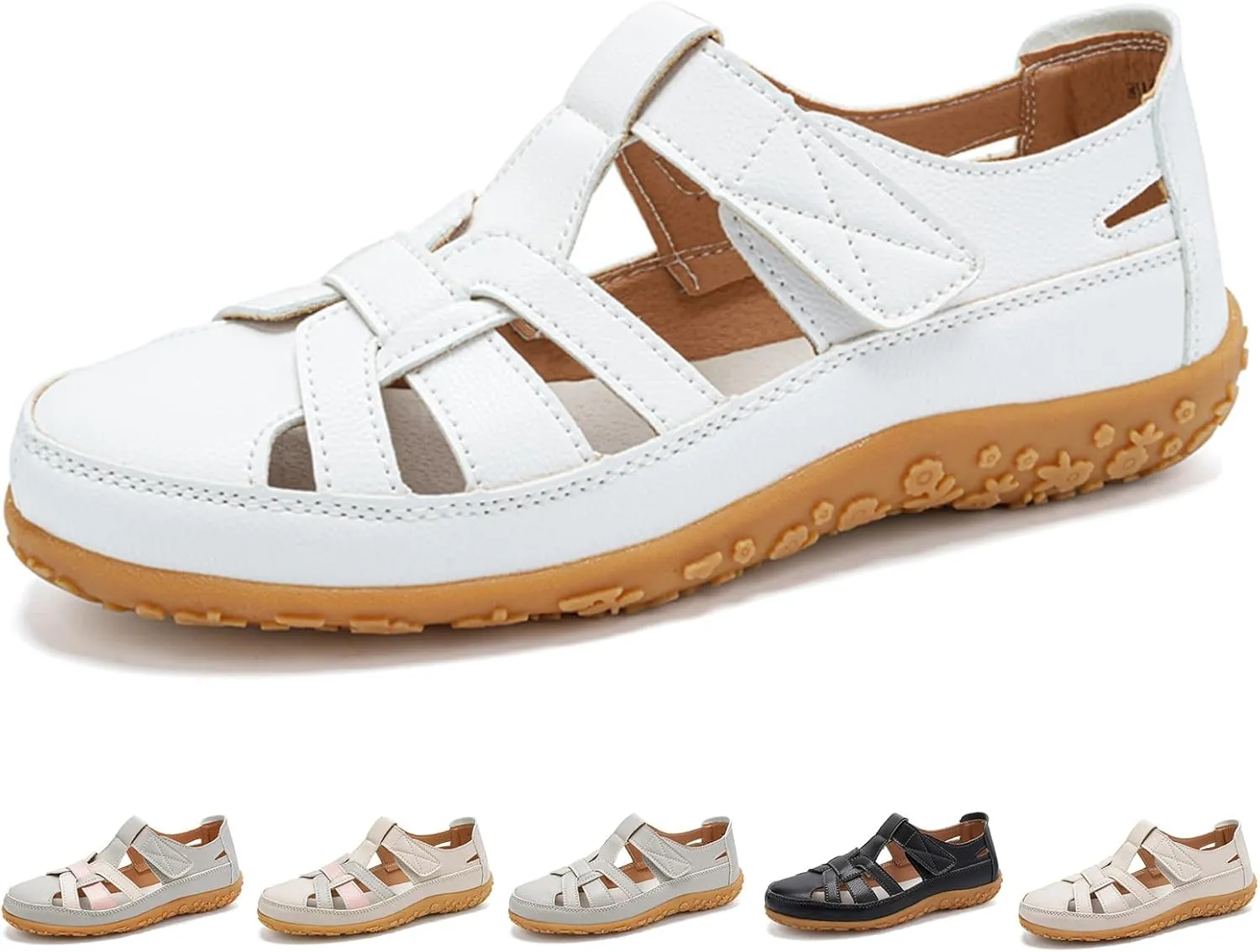 Closed Toe Sandals for Women Casual Loafers Cute Slip On Comfort Walking Flats Summer Hollow Out Sandals Breathable Outdoor Shoes Soft Bottom Beach Sandal Dressy Wedge Shoes