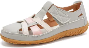 Closed Toe Sandals for Women Casual Loafers Cute Slip On Comfort Walking Flats Summer Hollow Out Sandals Breathable Outdoor Shoes Soft Bottom Beach Sandal Dressy Wedge Shoes
