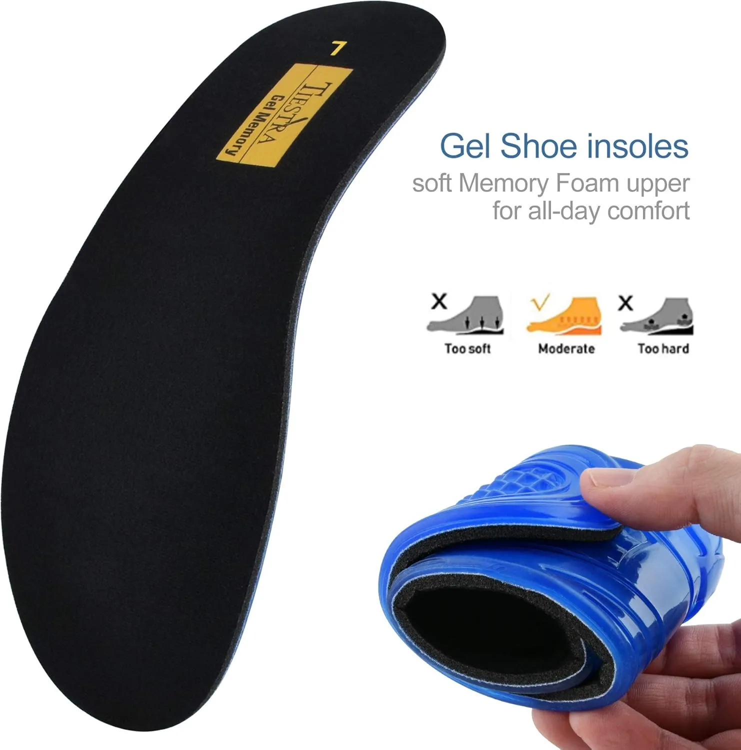 Cushioning-Gel Insoles for Women Providing Shock Absorption for Feet Relief, Comfortable Memory Foam Insole,Plantar Fasciitis Feet Arch Supports Shoe Inserts Size US6-10 Black S