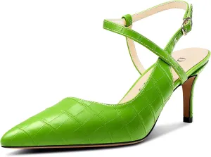 DearOnly Kitten Heels for Women, Slingback Stiletto Mid Heels Pointed Toe Ankle Strap Pumps Casual Buckle Dress Shoes 2.6 Inches Heels
