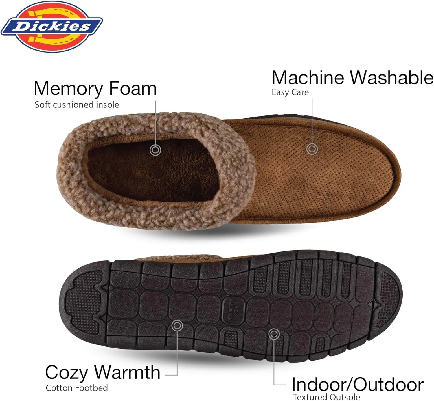 Dickies Men's Perforated Closed Back Memory Foam Slippers - Indoor/Outdoor Sole, Machine Washable