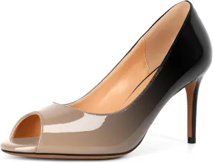 Eldof Women Peep Toe Pumps Mid-Heel Pumps Formal Wedding Bridal Classic Heel Open Toe Stiletto