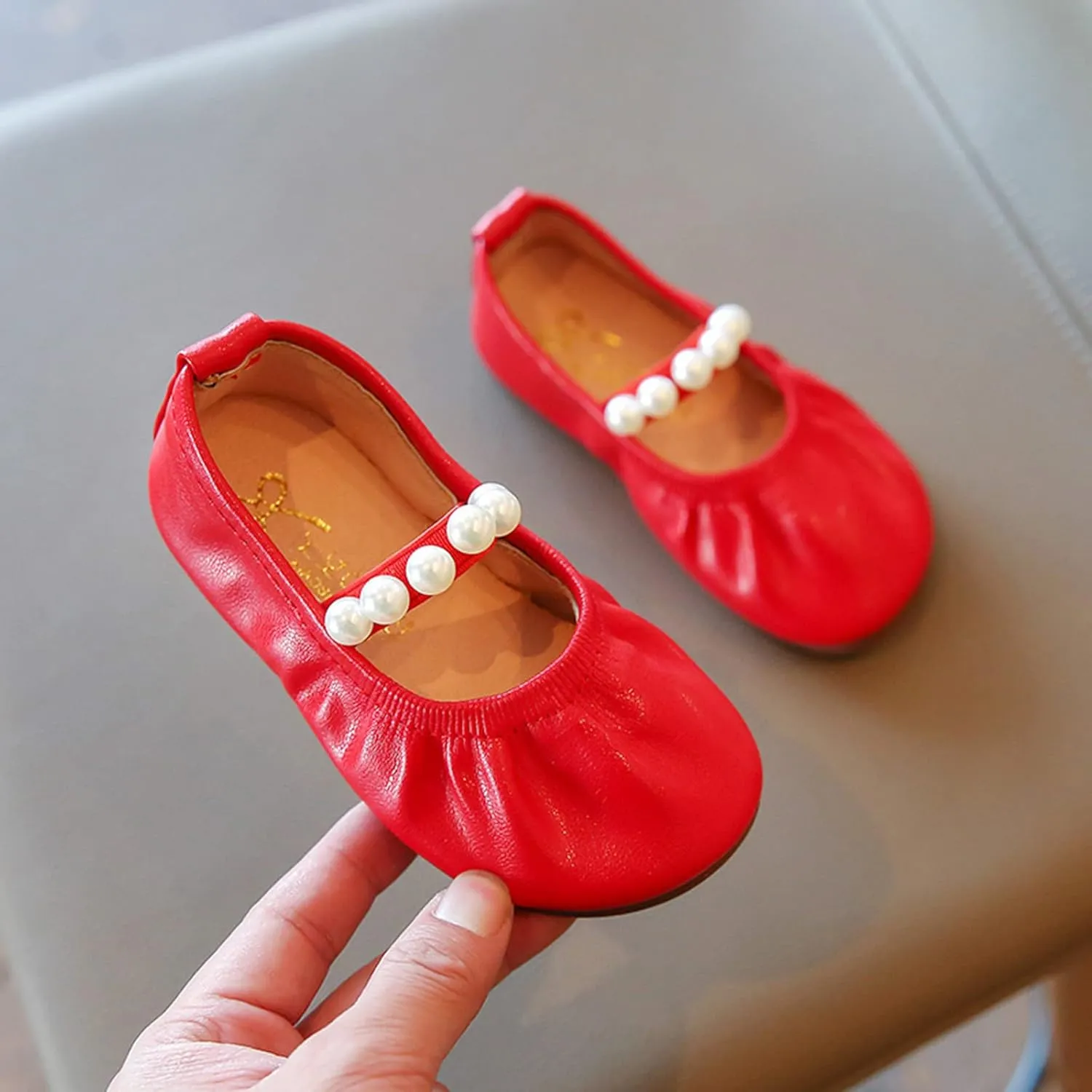 EnJoCho Baby Running Shoes Toddler Little Girl Dress Shoes Casual Slip On Ballet Flat Princess Shoes Soft Sole Shoes 1-12Y (Red, 15 Months)