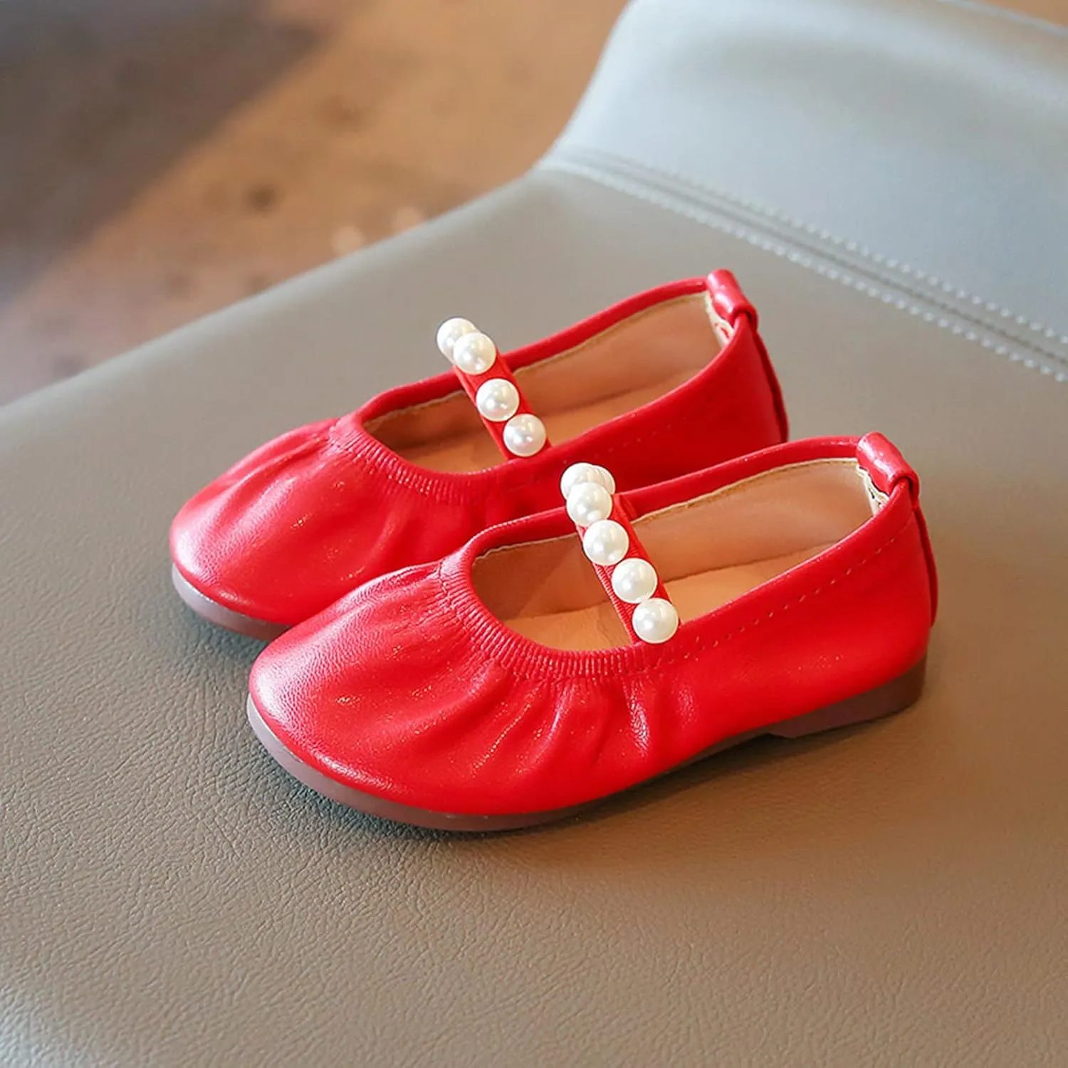 EnJoCho Baby Running Shoes Toddler Little Girl Dress Shoes Casual Slip On Ballet Flat Princess Shoes Soft Sole Shoes 1-12Y (Red, 15 Months)