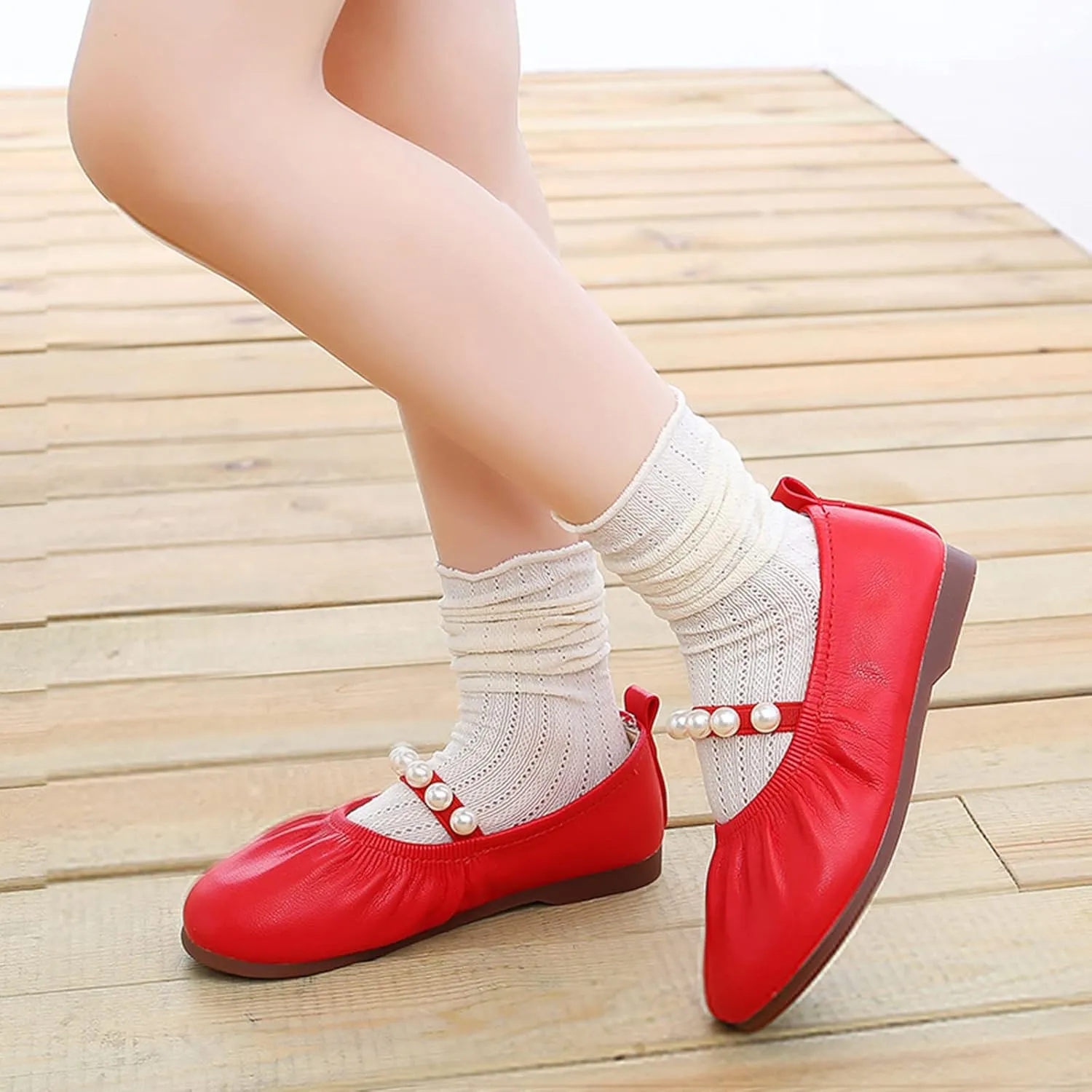 EnJoCho Baby Running Shoes Toddler Little Girl Dress Shoes Casual Slip On Ballet Flat Princess Shoes Soft Sole Shoes 1-12Y (Red, 15 Months)