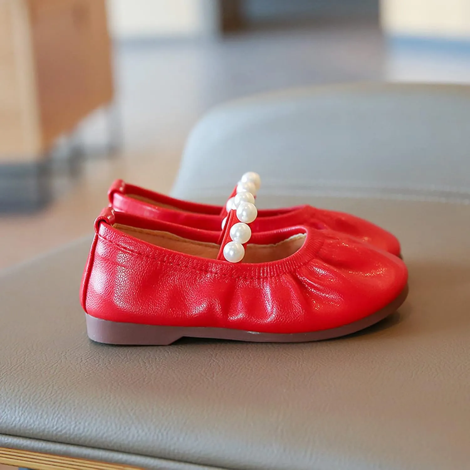 EnJoCho Baby Running Shoes Toddler Little Girl Dress Shoes Casual Slip On Ballet Flat Princess Shoes Soft Sole Shoes 1-12Y (Red, 15 Months)