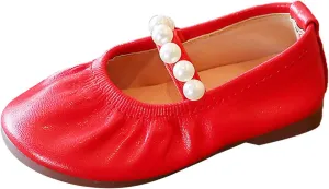 EnJoCho Baby Running Shoes Toddler Little Girl Dress Shoes Casual Slip On Ballet Flat Princess Shoes Soft Sole Shoes 1-12Y (Red, 15 Months)