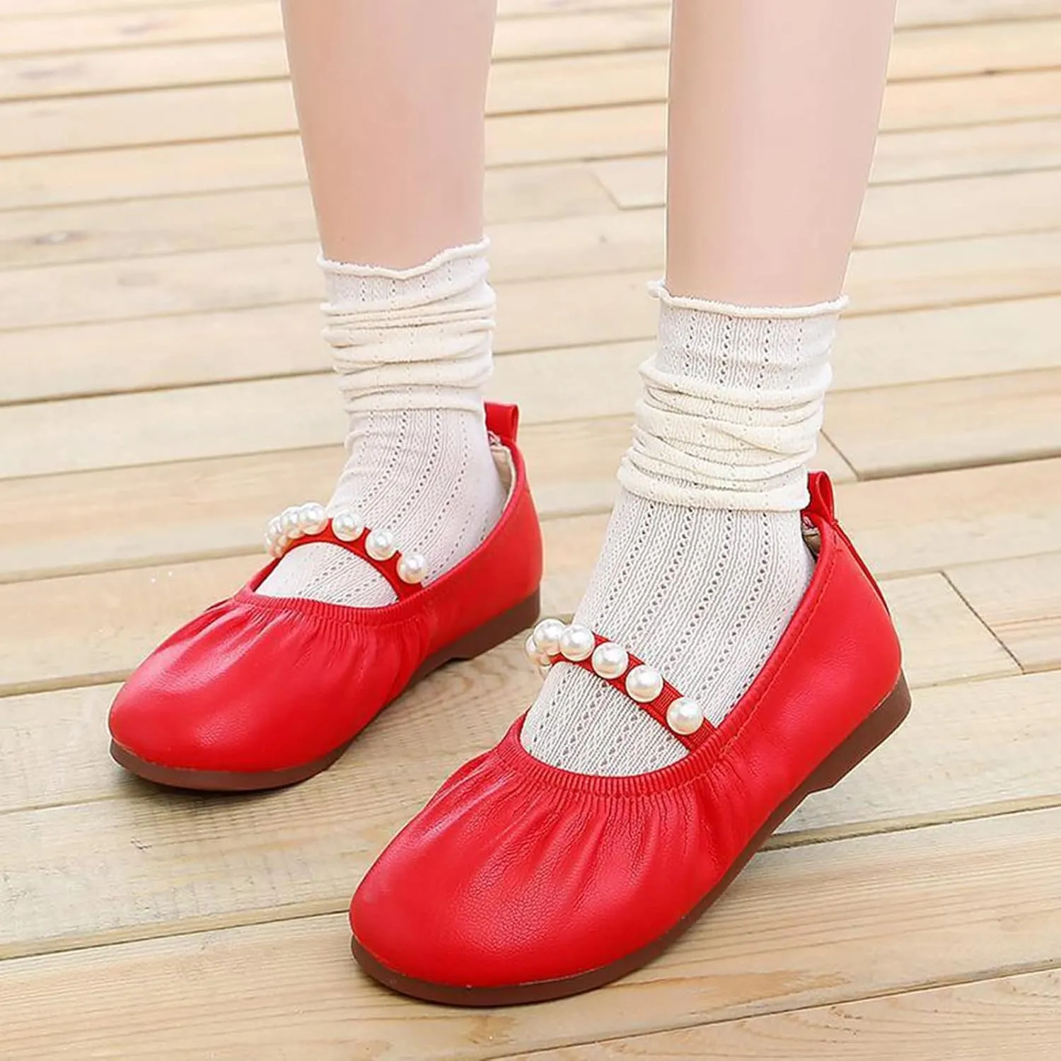 EnJoCho Baby Running Shoes Toddler Little Girl Dress Shoes Casual Slip On Ballet Flat Princess Shoes Soft Sole Shoes 1-12Y (Red, 15 Months)