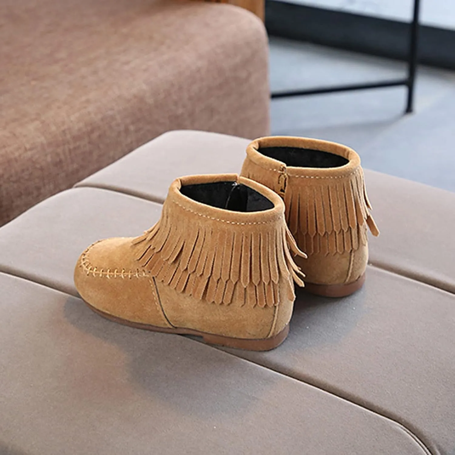 EnJoCho Boots for Kids 12M-6Years Little Girls Tassel Suede Ankle Boots Side Zipper Short Booties Winter Snow Boot