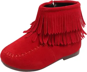 EnJoCho Boots for Kids 12M-6Years Little Girls Tassel Suede Ankle Boots Side Zipper Short Booties Winter Snow Boot