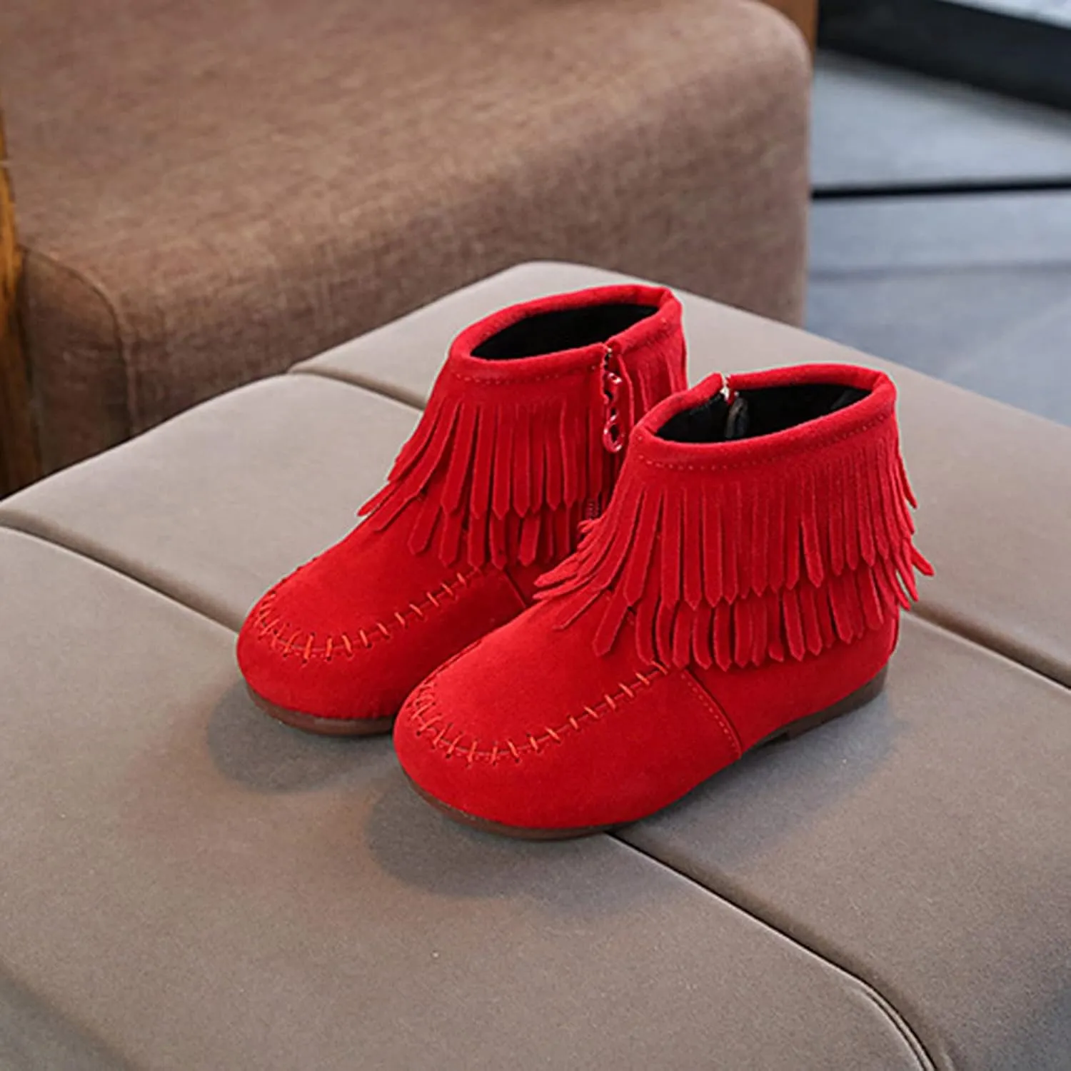 EnJoCho Boots for Kids 12M-6Years Little Girls Tassel Suede Ankle Boots Side Zipper Short Booties Winter Snow Boot