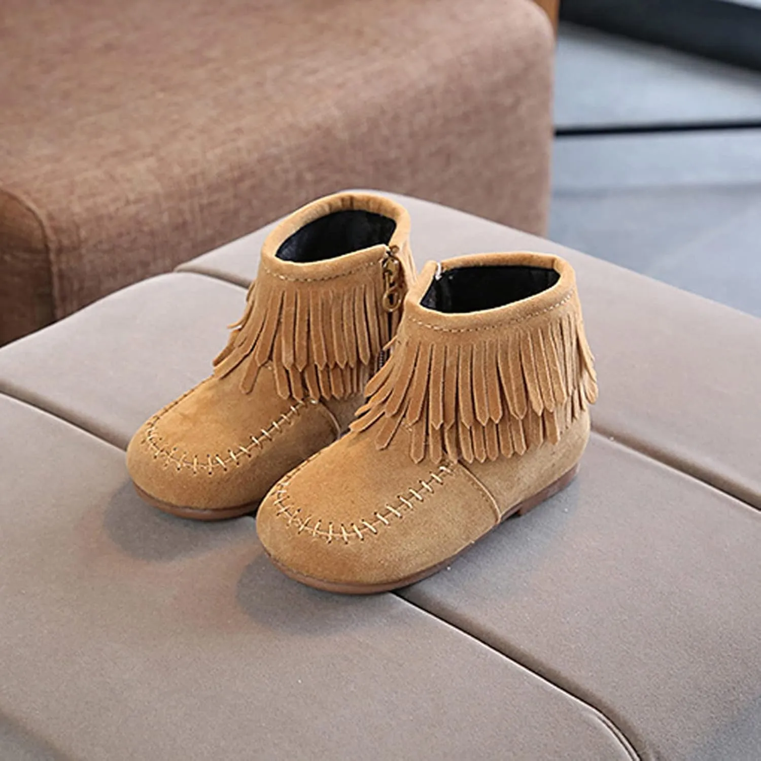 EnJoCho Boots for Kids 12M-6Years Little Girls Tassel Suede Ankle Boots Side Zipper Short Booties Winter Snow Boot