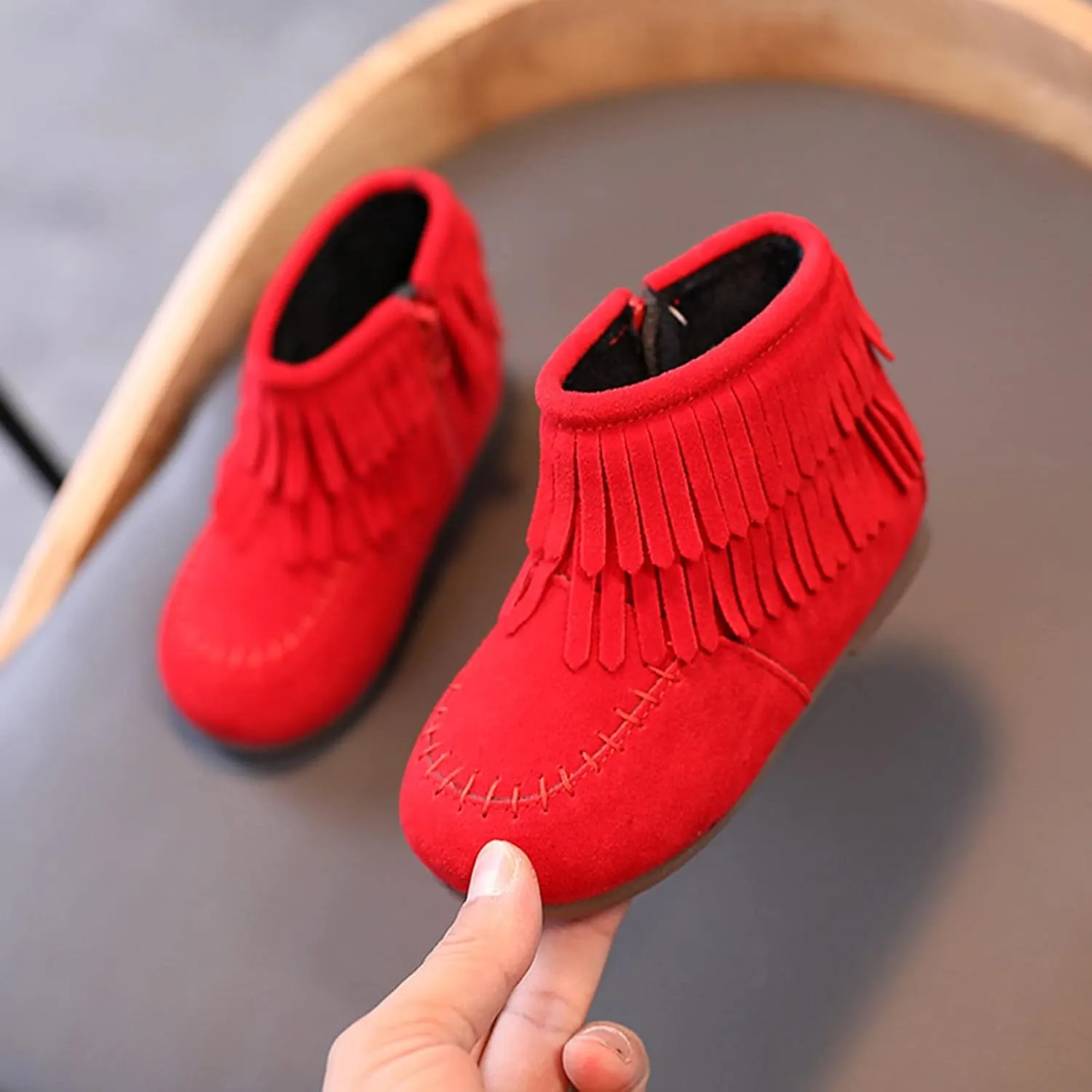 EnJoCho Boots for Kids 12M-6Years Little Girls Tassel Suede Ankle Boots Side Zipper Short Booties Winter Snow Boot