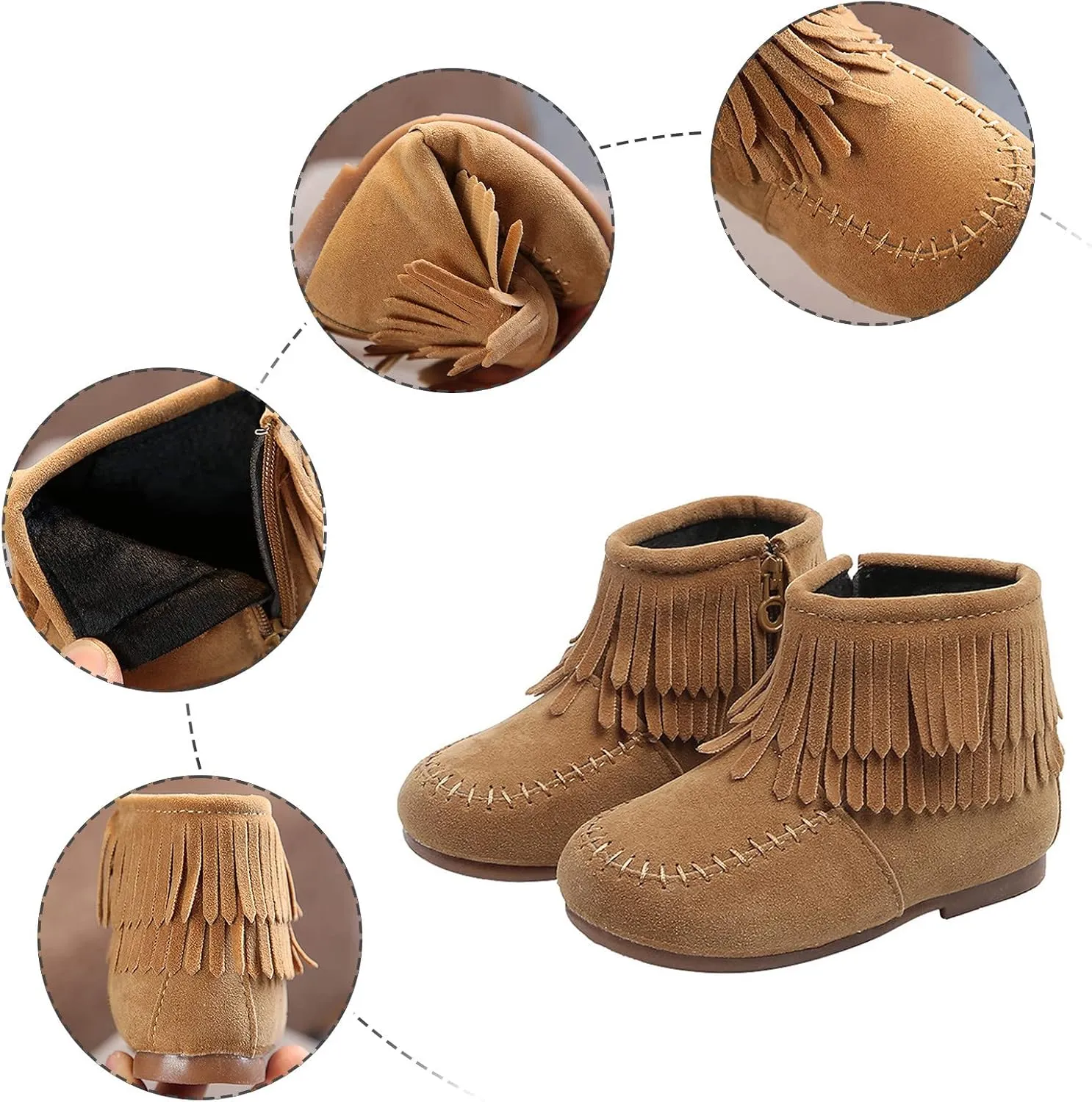 EnJoCho Boots for Kids 12M-6Years Little Girls Tassel Suede Ankle Boots Side Zipper Short Booties Winter Snow Boot