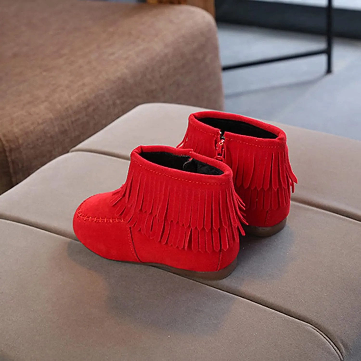 EnJoCho Boots for Kids 12M-6Years Little Girls Tassel Suede Ankle Boots Side Zipper Short Booties Winter Snow Boot