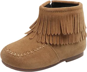 EnJoCho Boots for Kids 12M-6Years Little Girls Tassel Suede Ankle Boots Side Zipper Short Booties Winter Snow Boot
