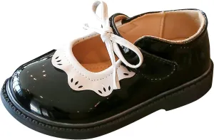 EnJoCho Kids Running Shoes Toddler Little Girl Oxfords Dress Shoes Casual Slip on Ballet Flat Princess Shoes for 1-11 Years (Black, 9.5 Years)