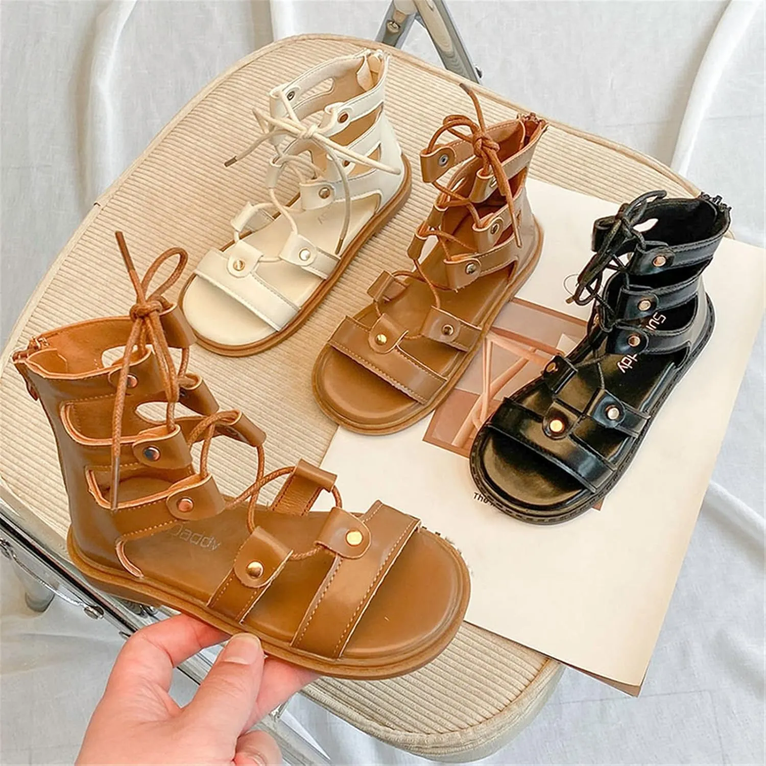 EnJoCho Little Girls Solid Color Foot Warmer Kids Girls Sandals Zipper Casual Adjustable Rope Straps Light Weight Shoes